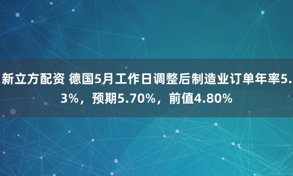 新立方配资 德国5月工作日调整后制造业订单年率5.3%，预期5.70%，前值4.80%